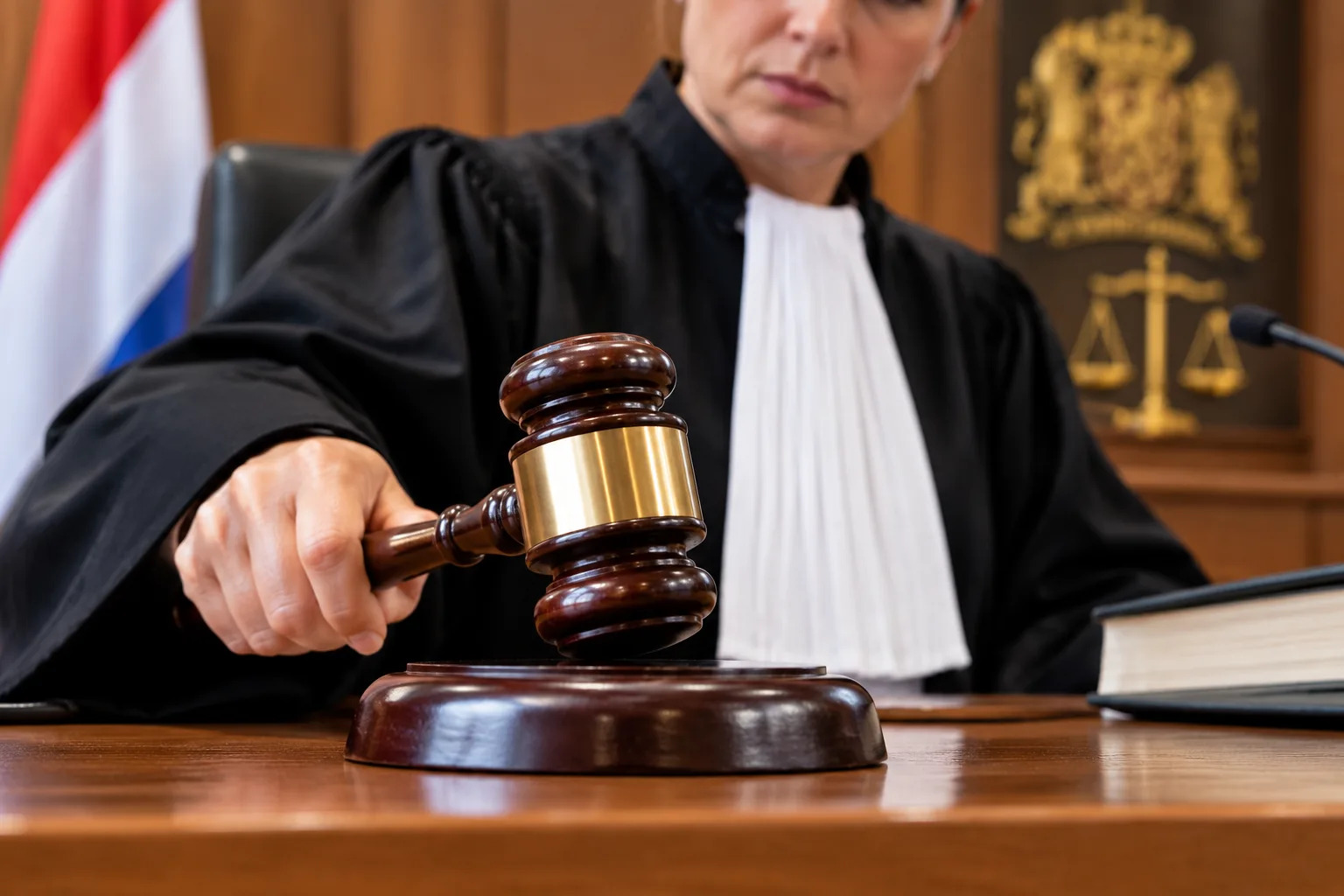 Rechter met hamer in de rechtszaal